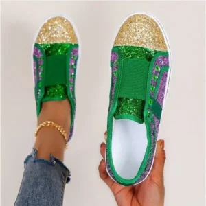 Milegestic Women Fashion Large Size Casual Sequin Stitching Set Of Feet Flat Shoes