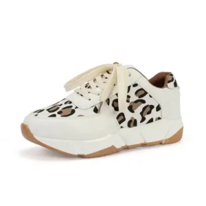 Milegestic Women Fashion Autumn And Winter Leopard Leather Stitching Sneakers