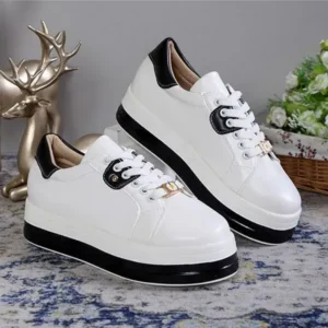 Milegestic Women Fashion Round Toe Platform Colorblock Lace-Up Low Top Sneakers