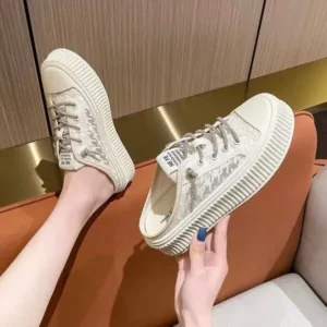 Milegestic Women Fashion Round Toe Breathable Lace Mesh Sneakers