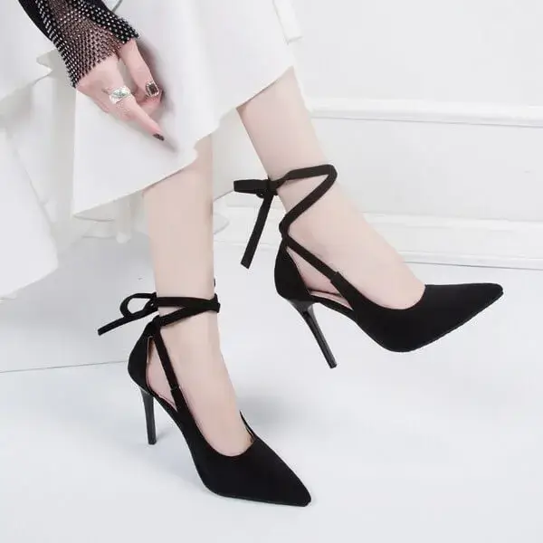 Milegestic Women Fashion Solid Color Plus Size Strap Pointed Toe Suede High Heel Sandals Pumps