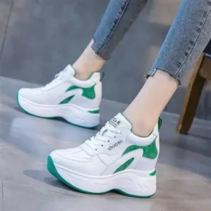 Milegestic Women Fashion Round Toe Platform Medium Heel Lace-Up Colorblock Sneakers