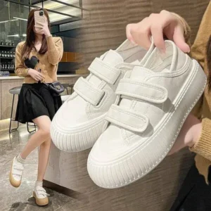 Milegestic Women Fashion Round Toe Thick Sole Velcro Pu Sneakers