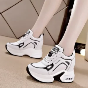 Milegestic Women Fashion Round Toe Platform Leather Lace Up Sneakers