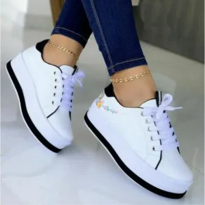 Milegestic Women'S Fashion Round Toe Thick Sole Shallow Lace-Up Casual Sneakers