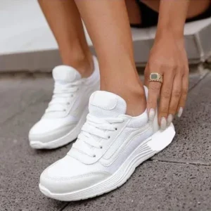 Milegestic Women Casual Breathable Mesh Upper Flat Solid Color Sneakers