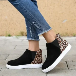 Milegestic Women Fashion Round Toe Leopard Flat Elastic Slip-On Sneakers