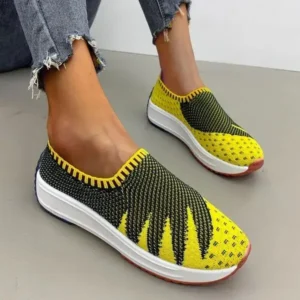 Milegestic Women Fashion Fly Knit Breathable Platform Low Top Sneakers