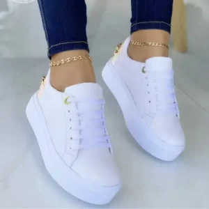 Milegestic Women Fashion Round Toe Platform Lace Up Solid Color Sneakers