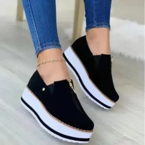 Milegestic Women Fashion Retro Style Elastic Band Thick Sole Solid Color Mid-Slip Sneakers