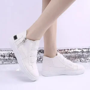 Milegestic Women Fashion Round Toe Mid-Top Canvas Raw Edge Elastic Sneakers