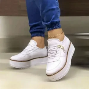 Milegestic Women Fashion Round Toe Solid Color Pu Hidden Wedge Lace-Up Low Top Sneakers Shoes