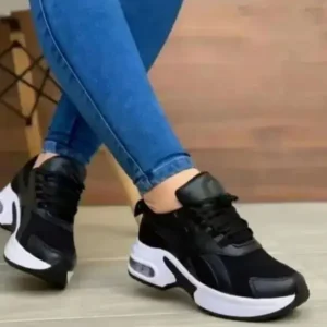 Milegestic Women Fashion Round Toe Solid Color Mesh Thick-Soled Low Top Sneakers