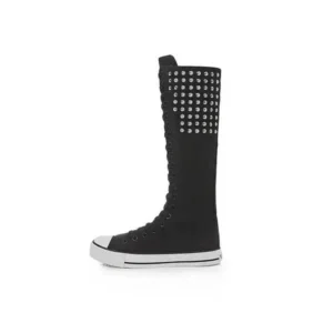 Milegestic Women Fashion Rivet Decor Side Zipper Canvas High Boots