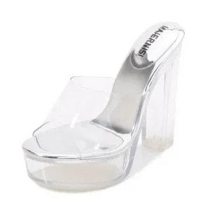 Milegestic Women Fashion Plus Size Transparent Crystal Chunky Heel Platform High