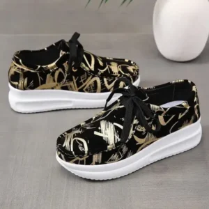 Milegestic Casual Graffiti Round Toe Platform Plus Size Sneakers