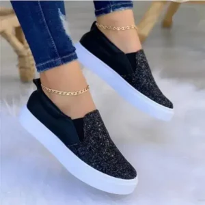 Milegestic Thick Sole Casual Sequined Shoes Women Flat Shoes