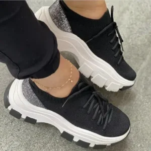 Milegestic Wedge Heel Flying Woven Colorblock Lace-Up Sneakers Large Size Casual Low Top Women Shoes