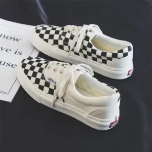 Milegestic Women Fashion Grid Printed Lace-Up Canvas Shoes