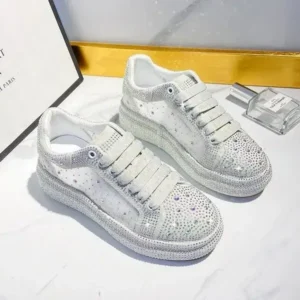 Milegestic Women Fashion Sparkling Rhinestones Decorative Lace-Up Design Platform Sneakers