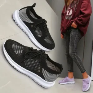 Milegestic Women Casual Sports Lace-Up Design Mesh Breathable Solid Color Sneakers