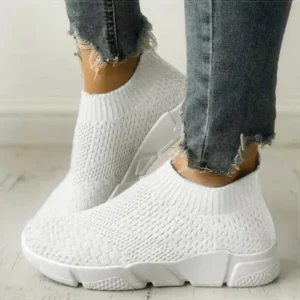 Milegestic Women Casual Sports Knit Design Mesh Breathable Solid Color Sneakers