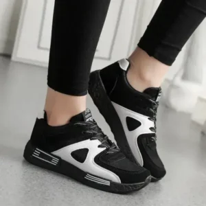 Milegestic Women Fashion Sports Lace Up Design Mesh Breathable Wedge Platform Sneakers