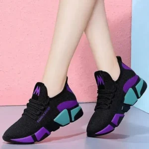 Milegestic Women Fashion Casual Lace-Up Design Mesh Breathable Color Blocking Platform Running Sneakers