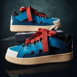 Milegestic Couple Fashion Lace-Up Design Color Blocking Breathable Round Toe Platform Sneakers