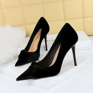 Milegestic Women Fashion Sexy Plus Size Pointed Toe Suede Bow High Heels Shoes