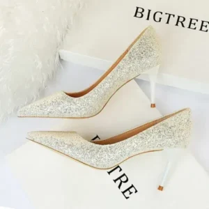 Milegestic Women Fashion Plus Size Sexy Sequin Point-Toe Shoes