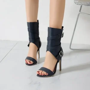 Milegestic Women Fashion Sexy Solid Color Shoe-Buckle Zipper High-Heeled Sandals