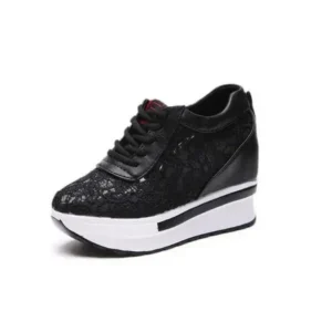 Milegestic Women Sexy Lace Design Lace-Up Breathable Wedge Platform Sneakers