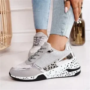 Milegestic Women Fashion Casual Leopard Print Color Matching Lace-Up Platform Sneakers