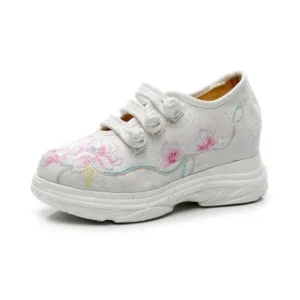 Milegestic Women Casual Flower Embroidered Round Toe Platform Canvas Sneakers