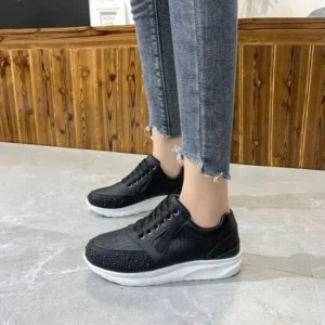 Milegestic Women Casual Rhinestone Decor Fashion Plus Size Sports Running Shoes Round Toe Sneakers