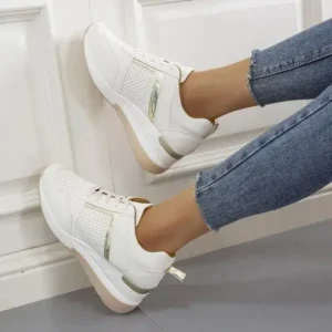 Milegestic Women Plus Size Casual Summer Thick-Soled Wedge Lace-Up Mesh Sneakers