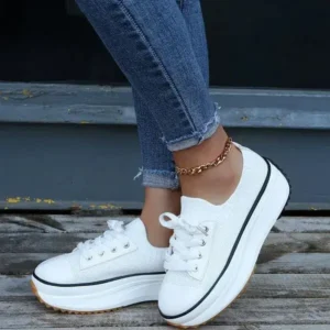 Milegestic Women Simple Casual Knit Upper Thick-Soled Lace-Up Sneakers