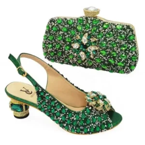 Milegestic Fashion Rhinestone Design Party Women High Heel Peep Toe Sandals And Clutch Evening Bag Set