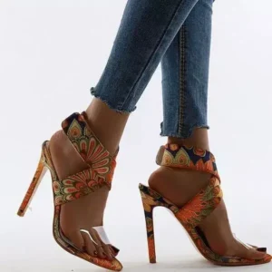 Milegestic Women Fashion Plus Size Floral Point Toe High Heel Sandals