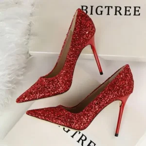 Milegestic Women Sexy Shining Sequins Decor Pointed-Toe Stiletto Shoes Pumps