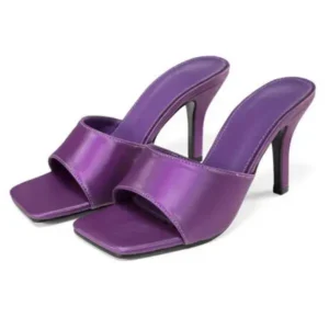 Milegestic Women Sexy Square Head Purple Stiletto Slippers