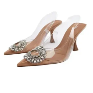 Milegestic Summer Women Fashion Plus Size Pointed Toe Rhinestone Transparent Heeled Sandals