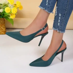 Milegestic Summer Women Fashion Plus Size Elegant Pointed Toe Strap Buckle Sling Back Stiletto Heel PU Sandals