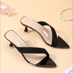 Milegestic Women Fashion Cross Transparent Design Pointed Toe High Heel Slippers