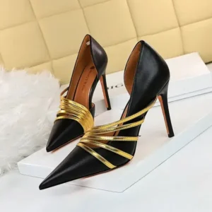 Milegestic Women Fashion Sexy Pointed Toe Hollow Design Stiletto Shoes