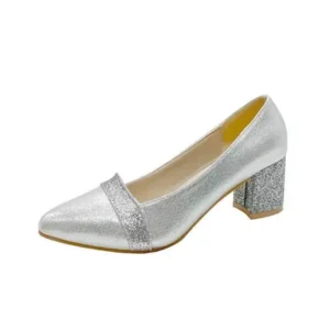 Milegestic Women Fashion Casual Sequins Pointed Toe Pumps With Chunky Heels