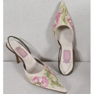 Milegestic Women Fashion Elegant Floral Printed Pointed Toe Stiletto Heel Sandals