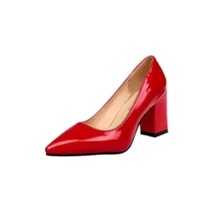 Milegestic Women Fashion Basic PU Solid Color Pointed Toe Chunky Heel Pumps