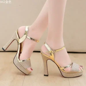 Milegestic Women Fashion Elegant PU Round Toe Platform Ankle Strap Buckle Sandals